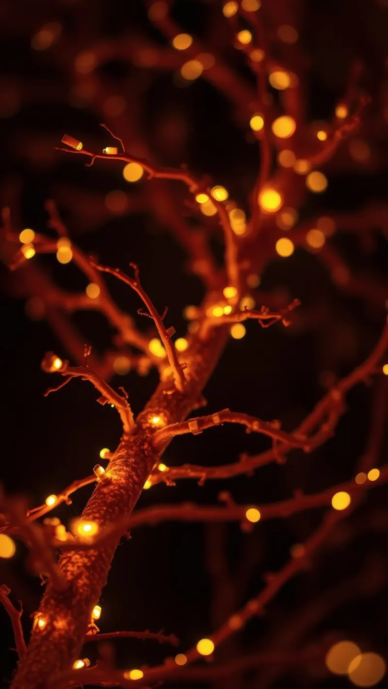 Lo scintillio delle luci calde su un ramo dell'albero crea un'atmosfera accogliente tela da DesignDoodle