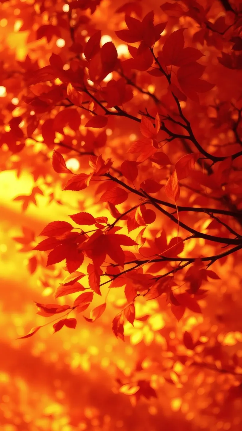Vibrant autumn leaves illuminated against a warm background canvas with Floater frame by DesignDoodle