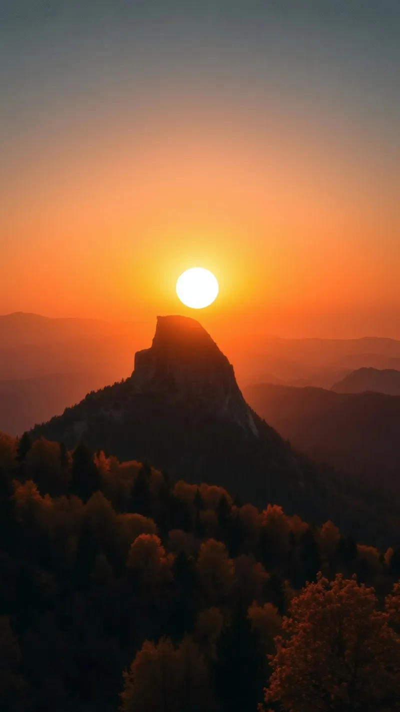 Sunset over a mountain peak with vibrant colors canvas with Floater frame by DesignDoodle