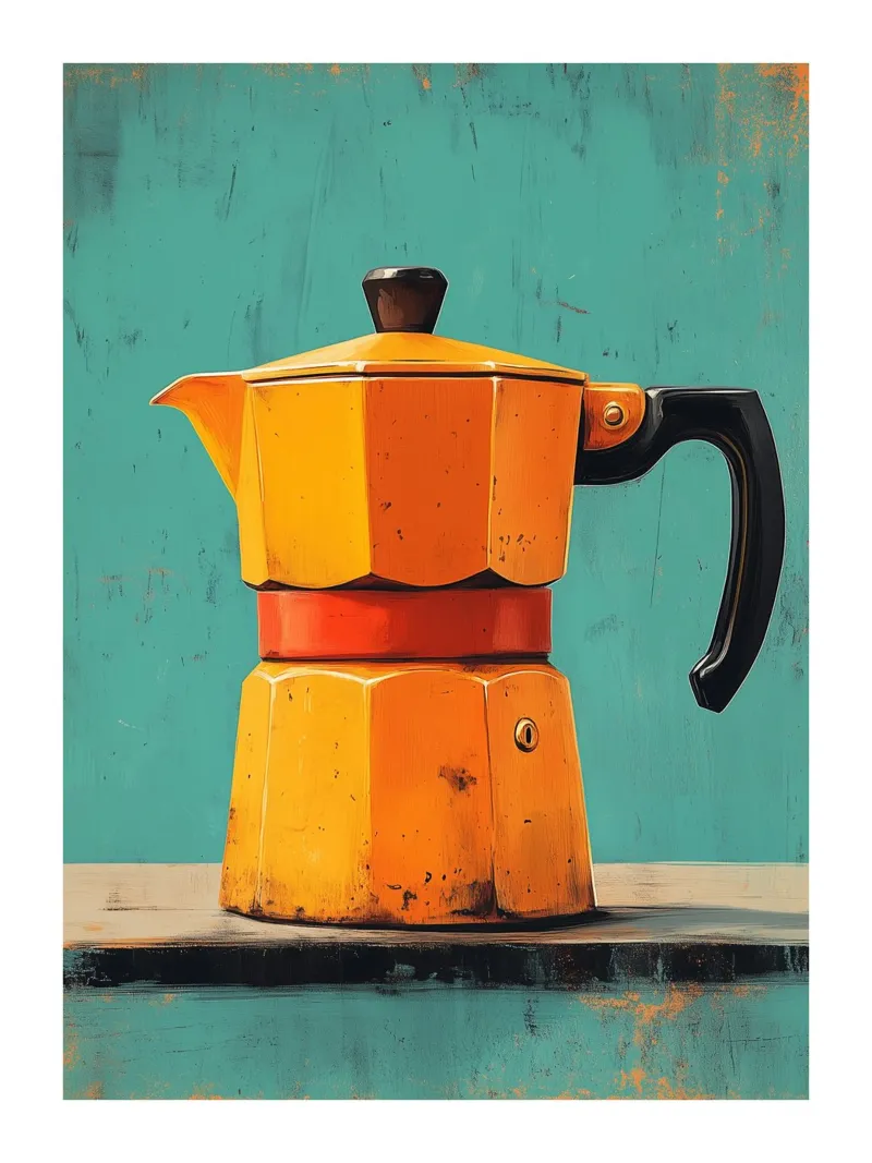 Yellow and orange retro coffee maker canvas by Spice & Style