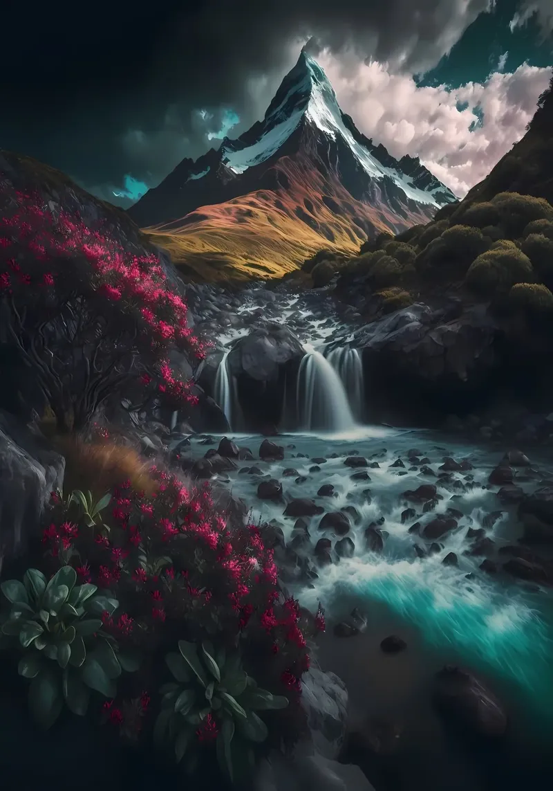 Cascata nella natura della foresta poster da Mikesell