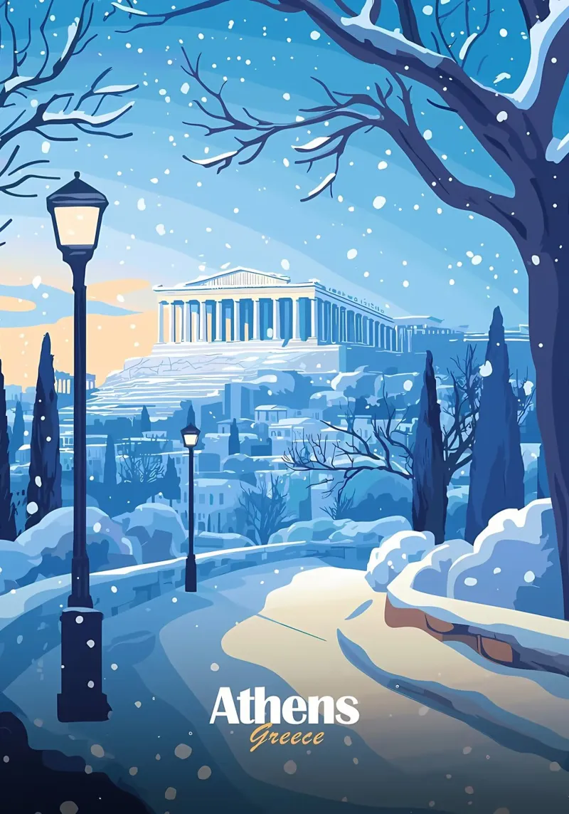 Atene innevata pellicola backlit da Ginnery