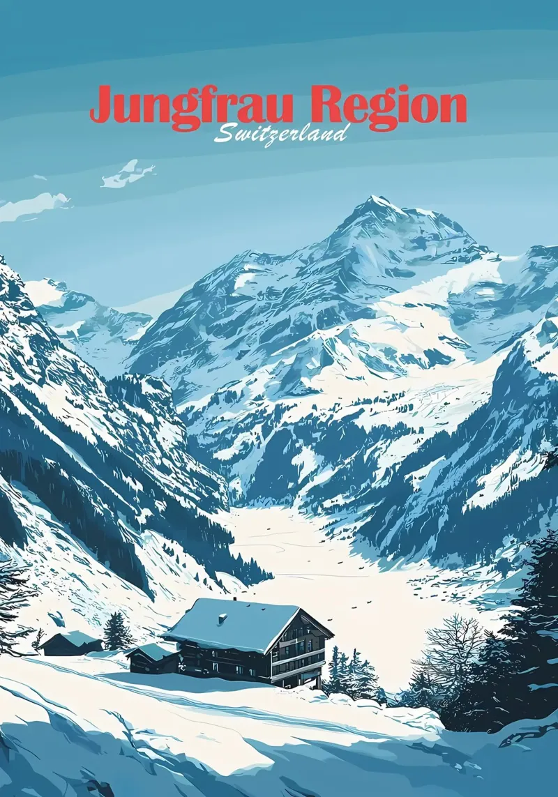 Regione della Jungfrau Svizzera poster con telaio in alluminio da Ginnery