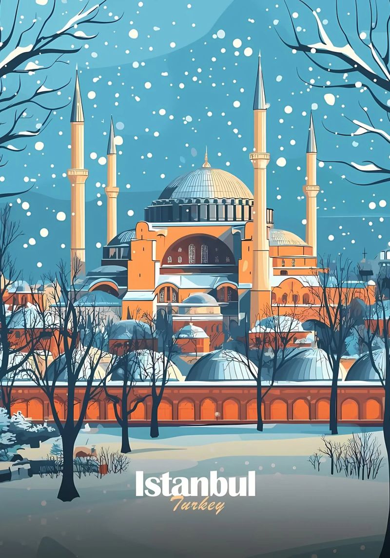 Istanbuler Moschee im Winter Poster von Ginnery