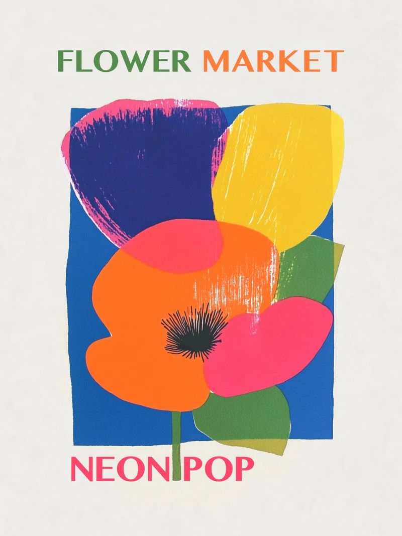 Blumenmarkt Neon Pop Poster von Carinaprint
