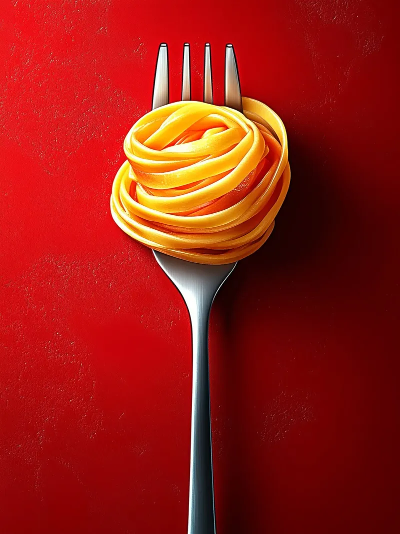 Spaghetti op een rode achtergrond poster met houten frame van Spice & Style