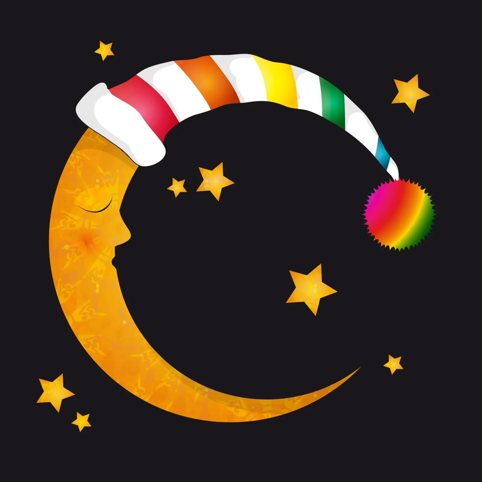 Luna addormentata con berretto da notte e stelle colorate pannello forex da namosh
