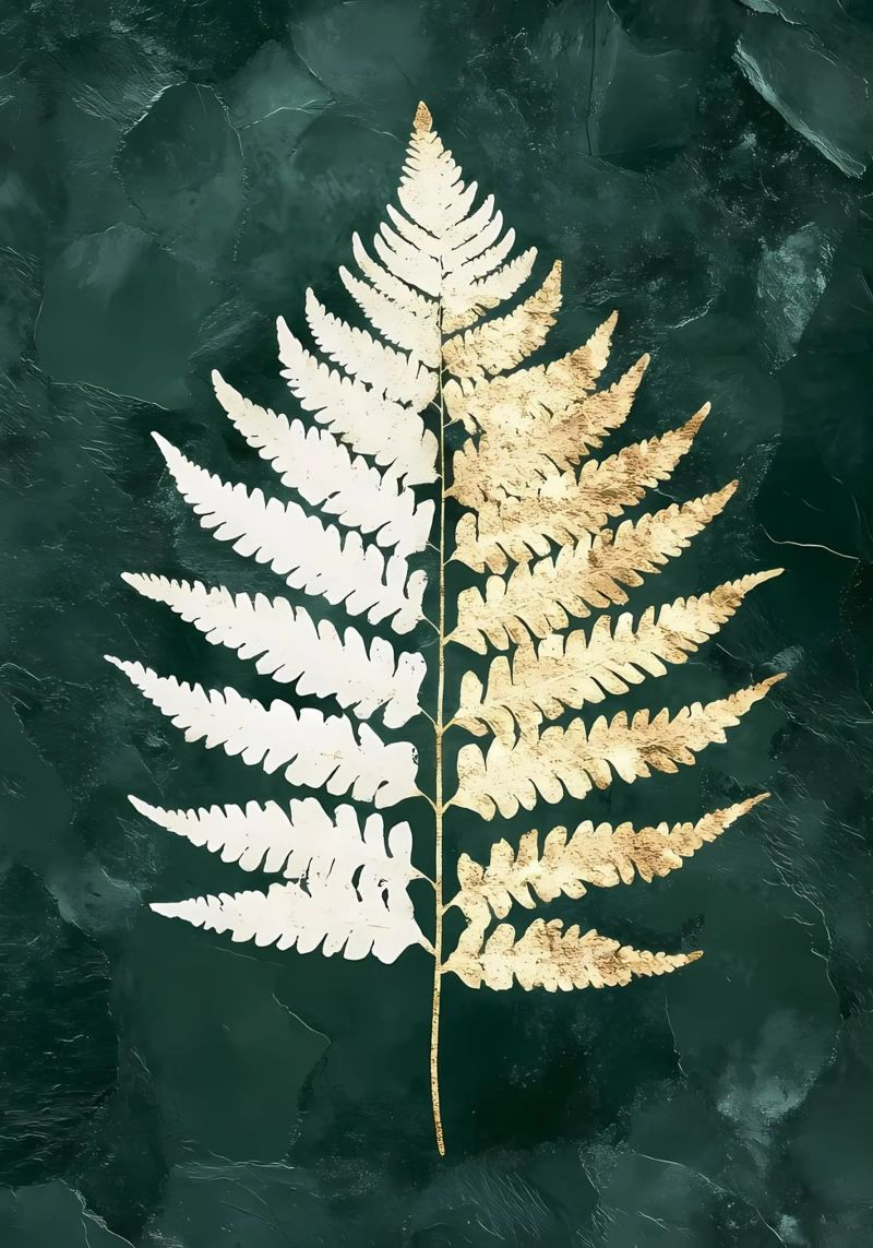 Gold Weiß Farnblatt Poster von Ginnery