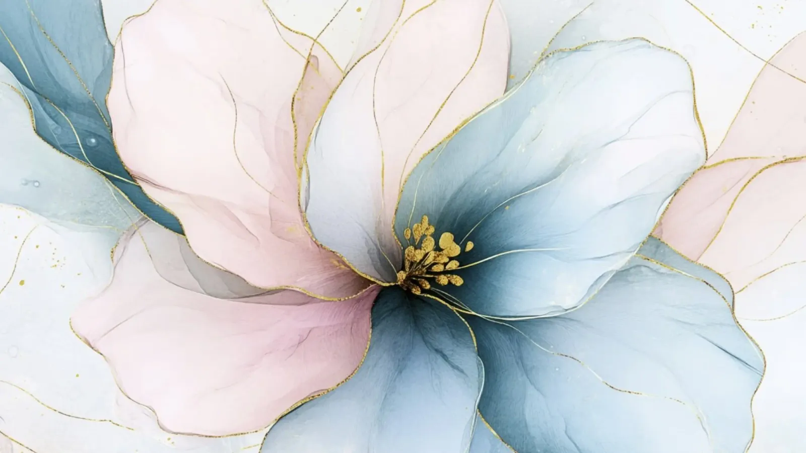 Paesaggio da sogno floreale blu e rosa poster con telaio in alluminio da Modern Muse