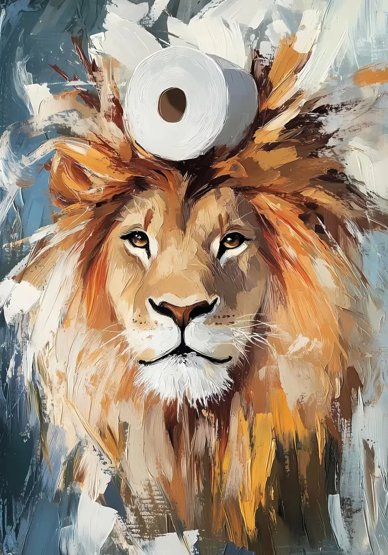 Leeuw met wc-papierkroon canvas van Ginnery