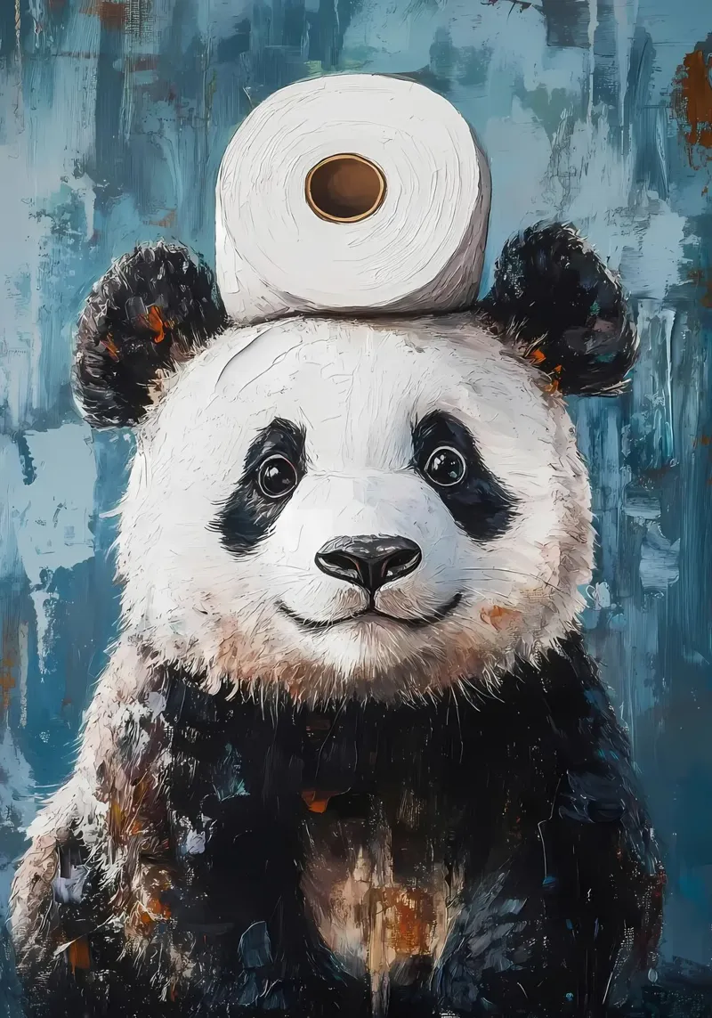 Panda with Toilet Paper alu-dibond by Ginnery