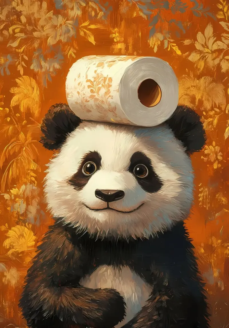 Panda con carta igienica poster con telaio in alluminio da Ginnery