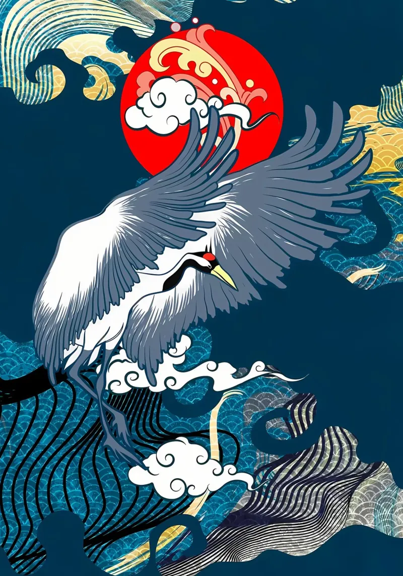 Japanse kraanvogel kunst canvas van Mikesell