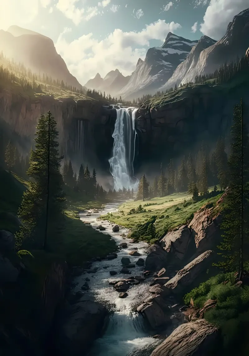 Waterfall in Forest Nature hahnemühle by Ginnery