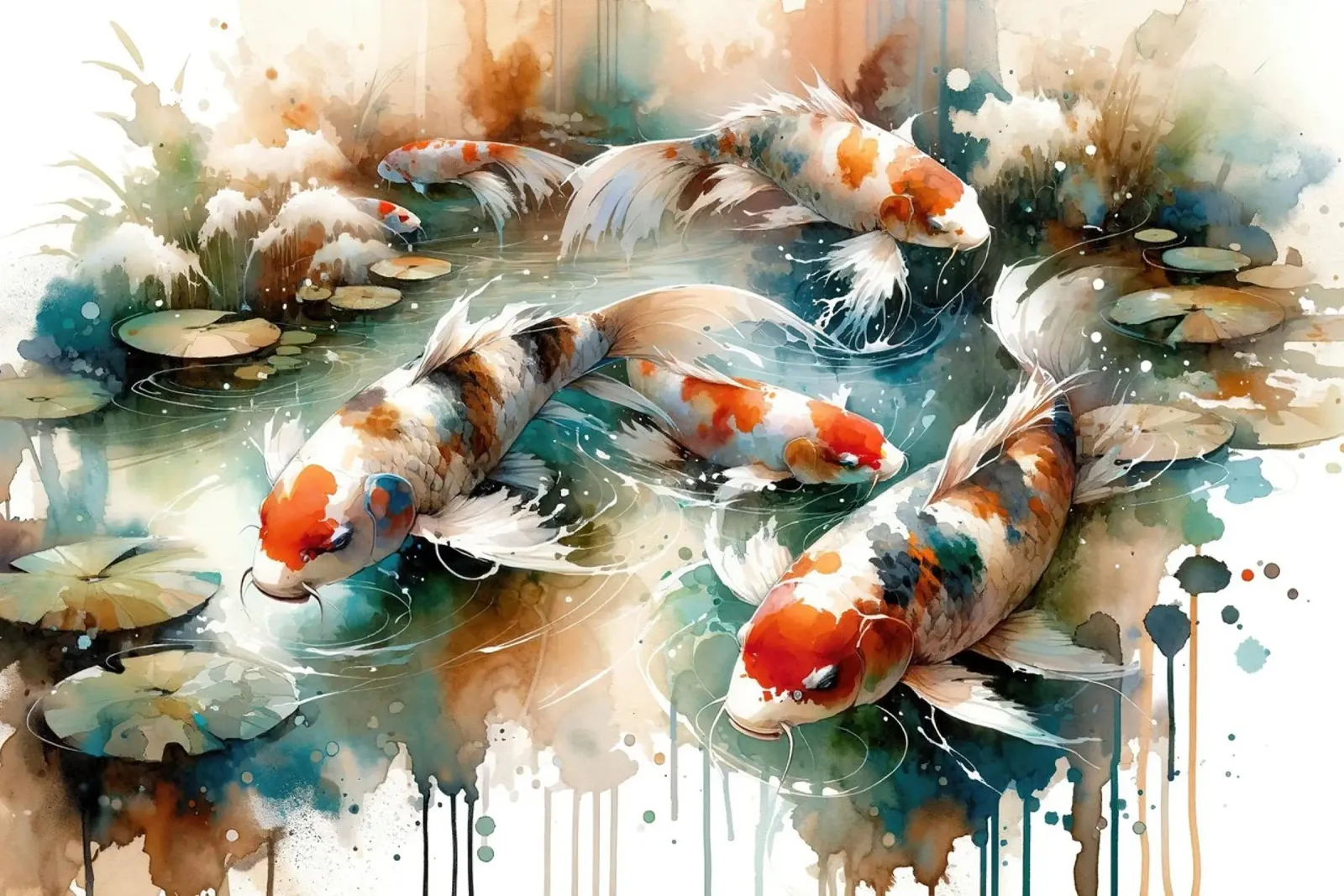 Pesci Koi in acquerello pellicola backlit da Chromatic Fusion Studio