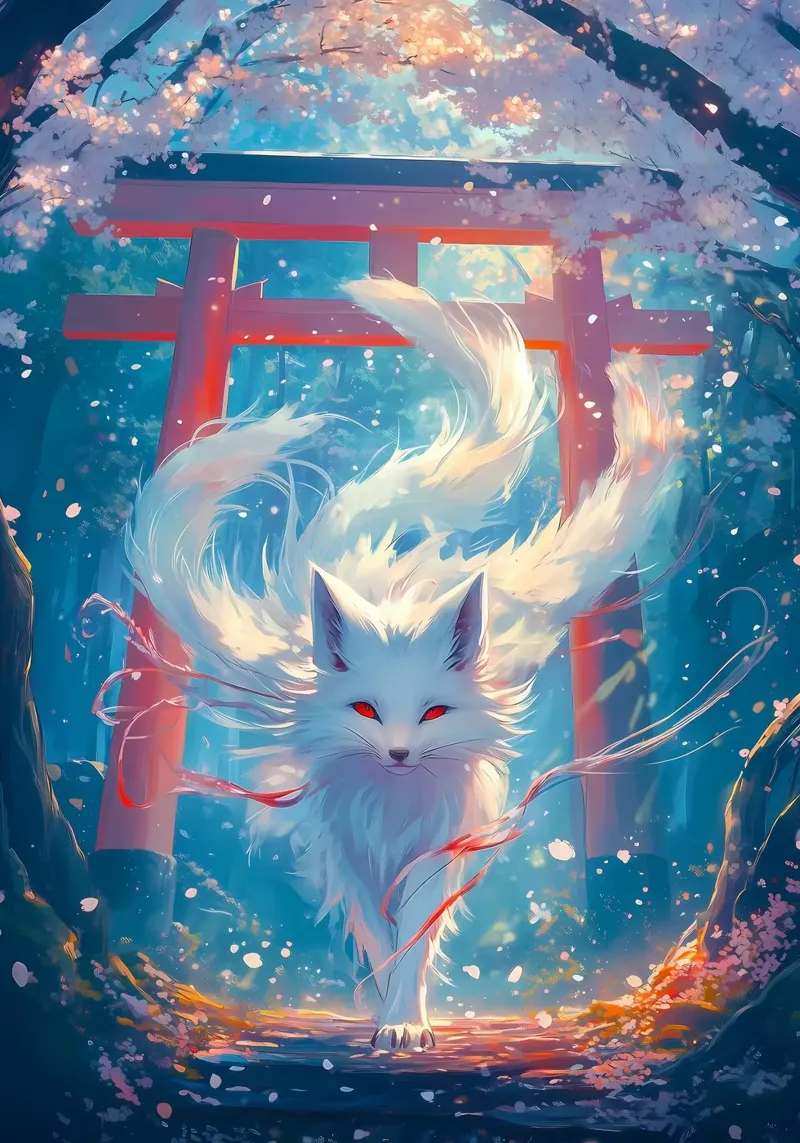 Weißer Kitsune-Fuchsgeist Hahnemühle von Ginnery