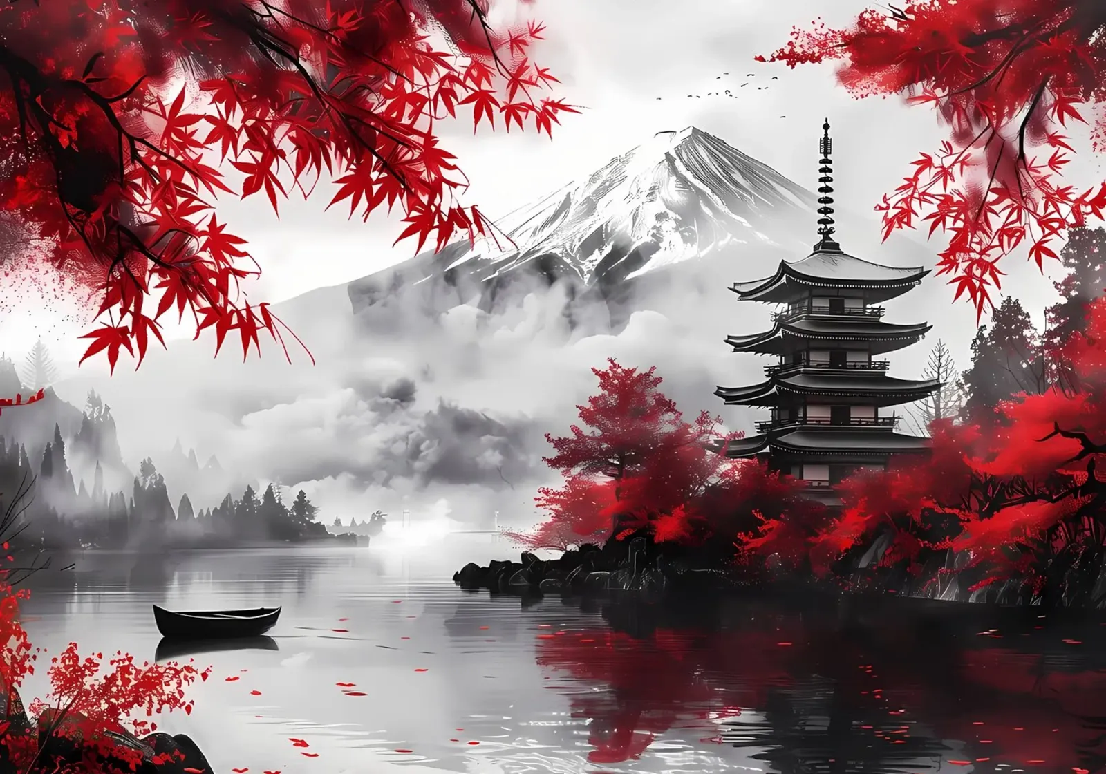 Mount Fuji Landscape Ink alu-dibond by Ginnery