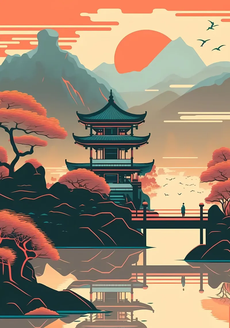 Japan Landscape Painting canvas by Mikesell