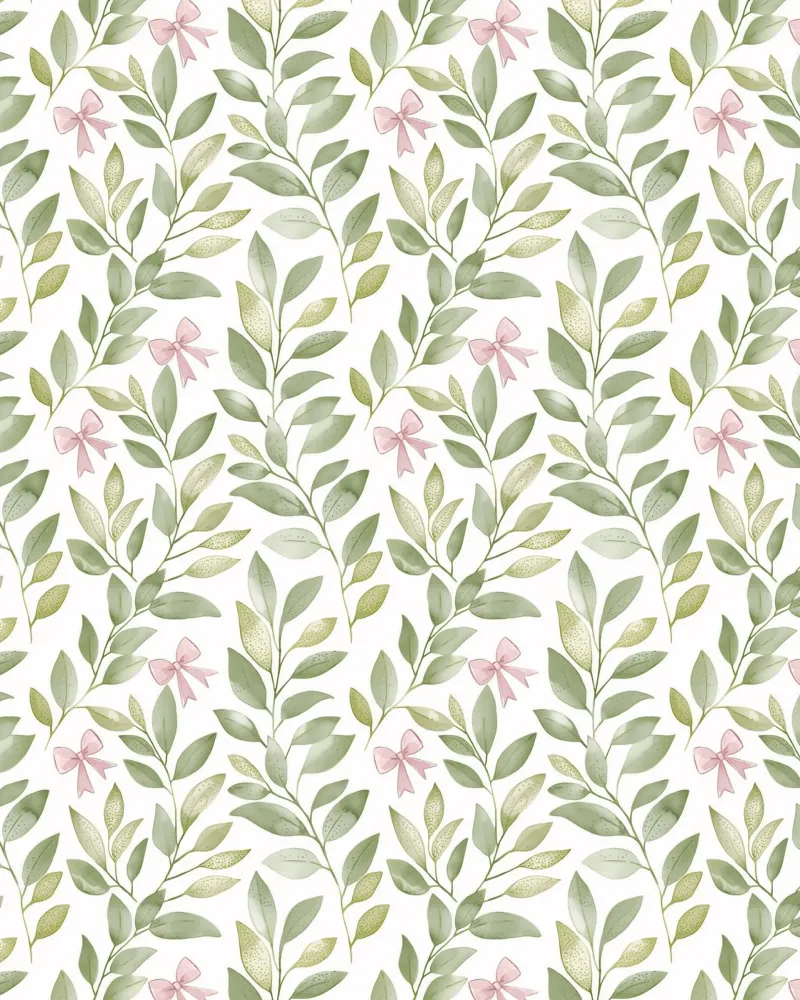 Boho Leaves Pink Bow Spring Greenery Botany Nature Motifs canvas with Floater frame by Gentle Echoes Art