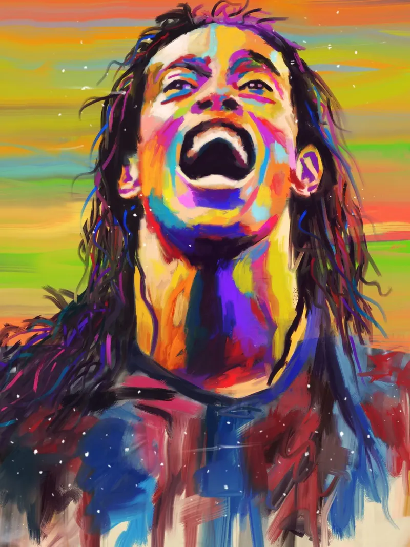 Ronaldinho, ritratto pop art colorato poster con telaio in legno da Hantamrata