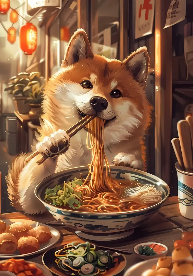 Ramen Shiba inu poster con telaio in plastica da Ginnery