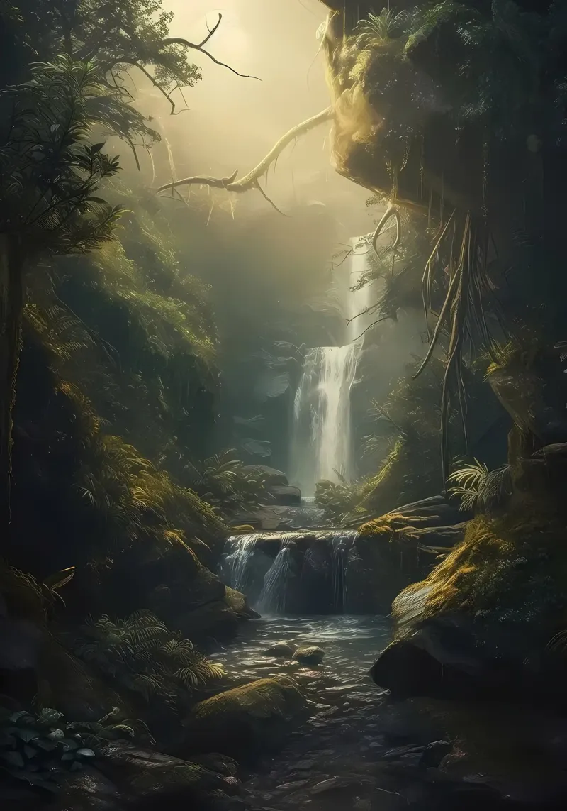 Waterfall in Forest Nature alu-dibond by Ginnery