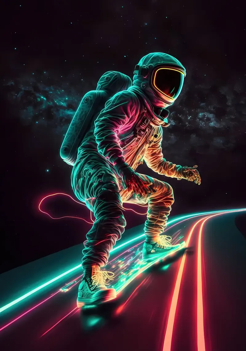 Neon Astronaut in Space canvas by Mikesell
