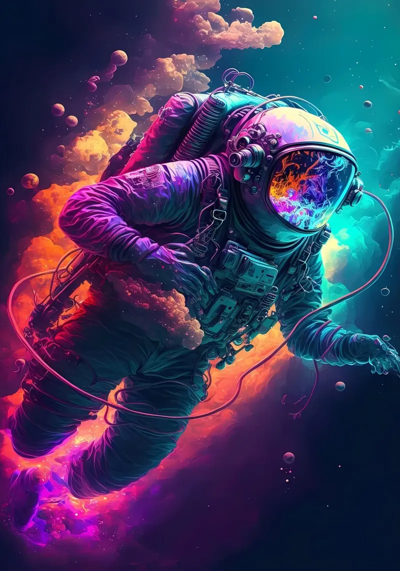 Neon Astronaut in Space acrylic glass by Mikesell