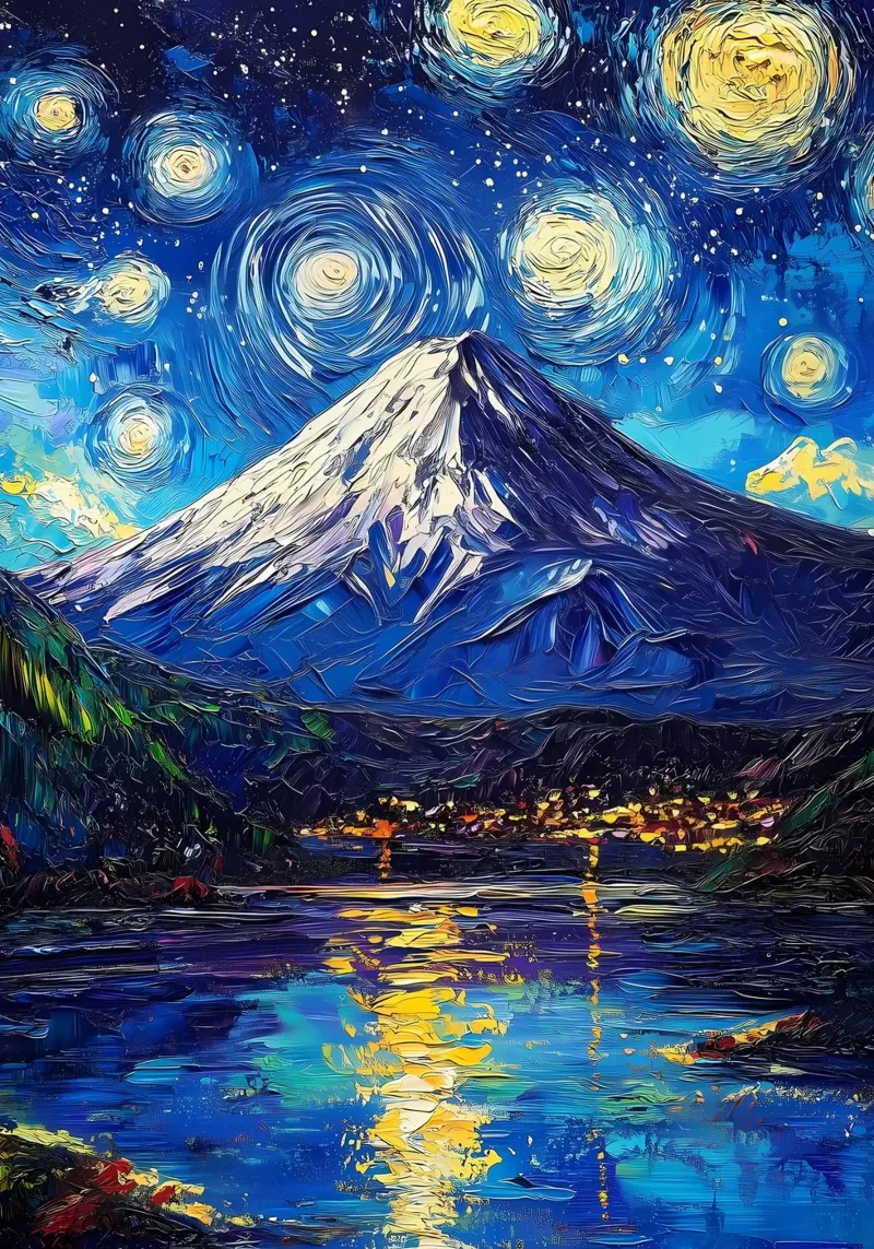 Notte stellata sul monte Fuji tela con Cornice a cassetta da Ginnery