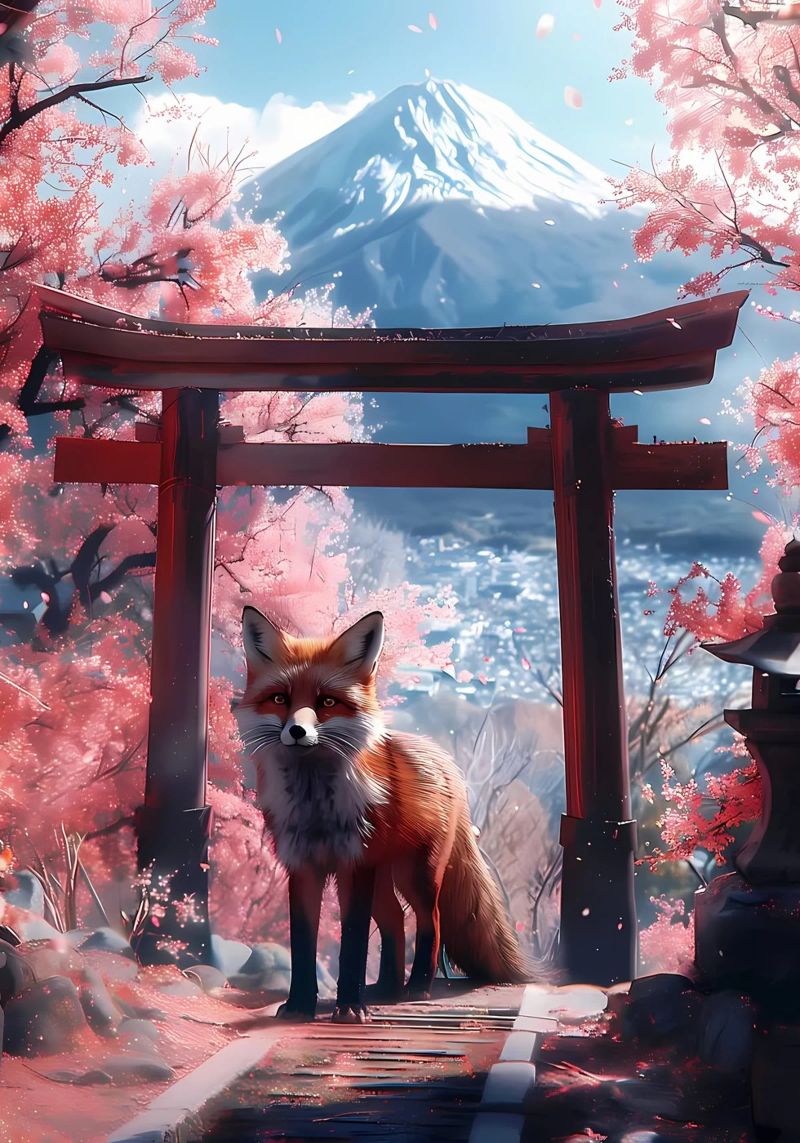 Volpe alla porta Torii poster da Ginnery