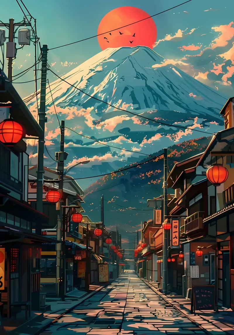 Città retrò del Monte Fuji pellicola backlit da Ginnery