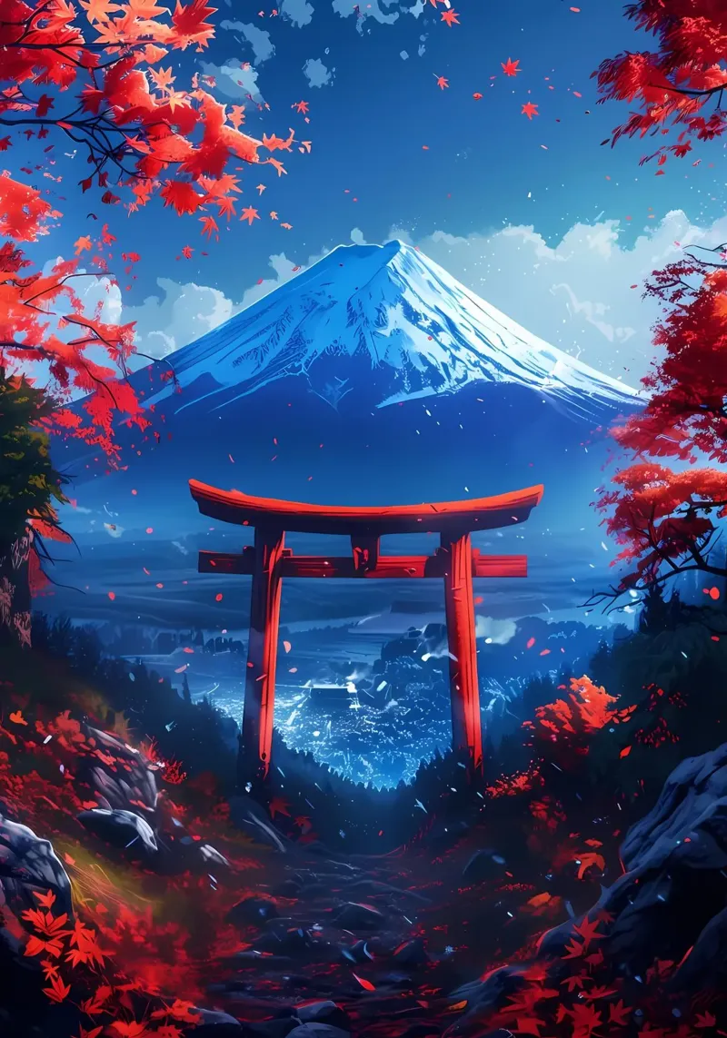 Porta Torii Monte Fuji pellicola backlit da Ginnery