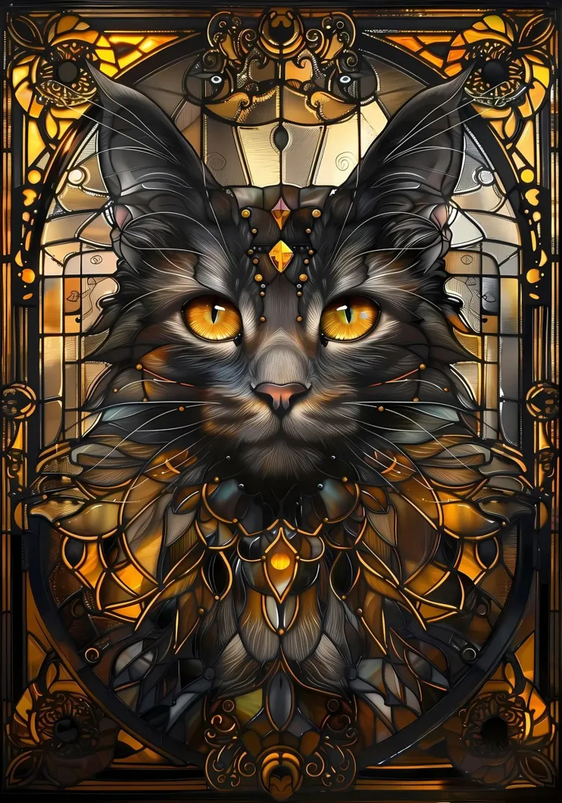Gatto nero Kintsugi Art pellicola backlit da Ginnery