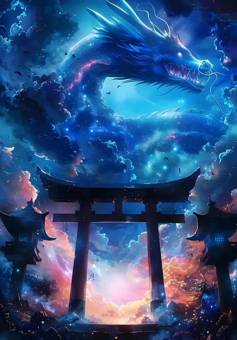 Mythischer Torii-Tor-Drache Poster von Ginnery