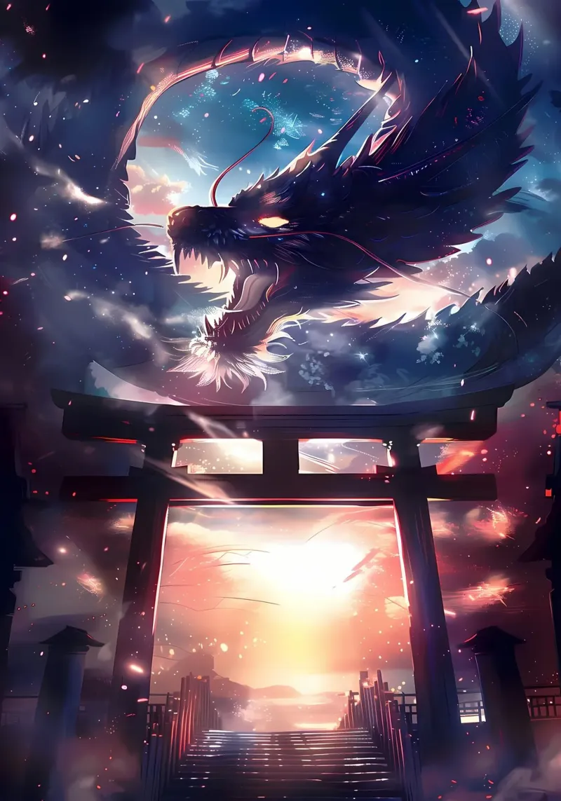 Drago mitico della Porta di Torii pellicola backlit da Ginnery