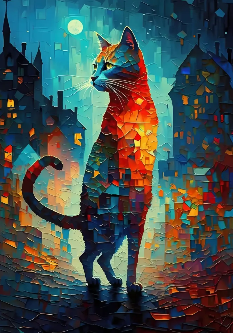 Abstract Cat schilderij canvas met Baklijst van Mikesell