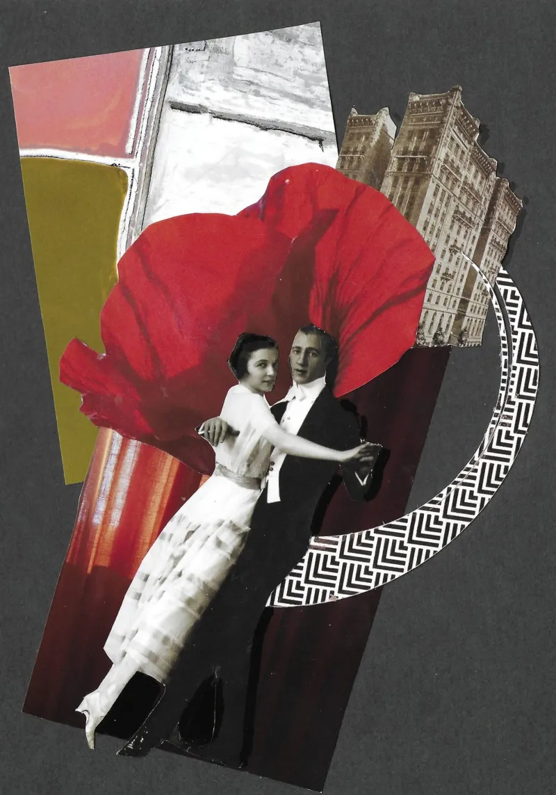 Collage - La danza del tempo poster con telaio in alluminio da Nadine Ginzel