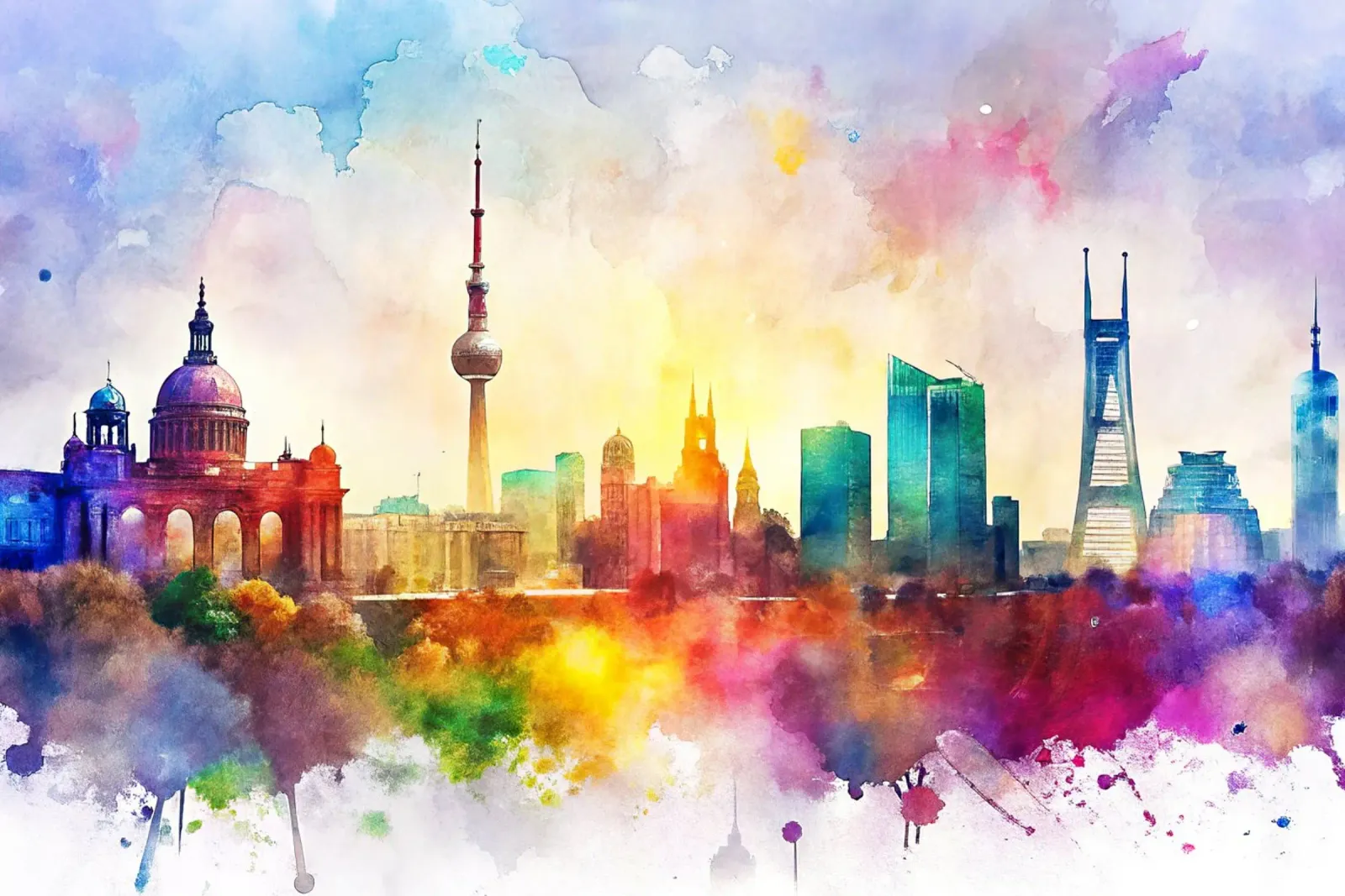 Lo skyline di Berlino in acquerello pellicola backlit da ARTVI-SHOP