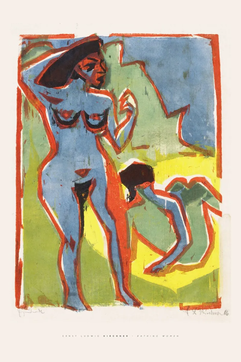Ernst Ludwig Kirchner - Badende Frauen Poster mit Kunststoffrahmen von Old Masters