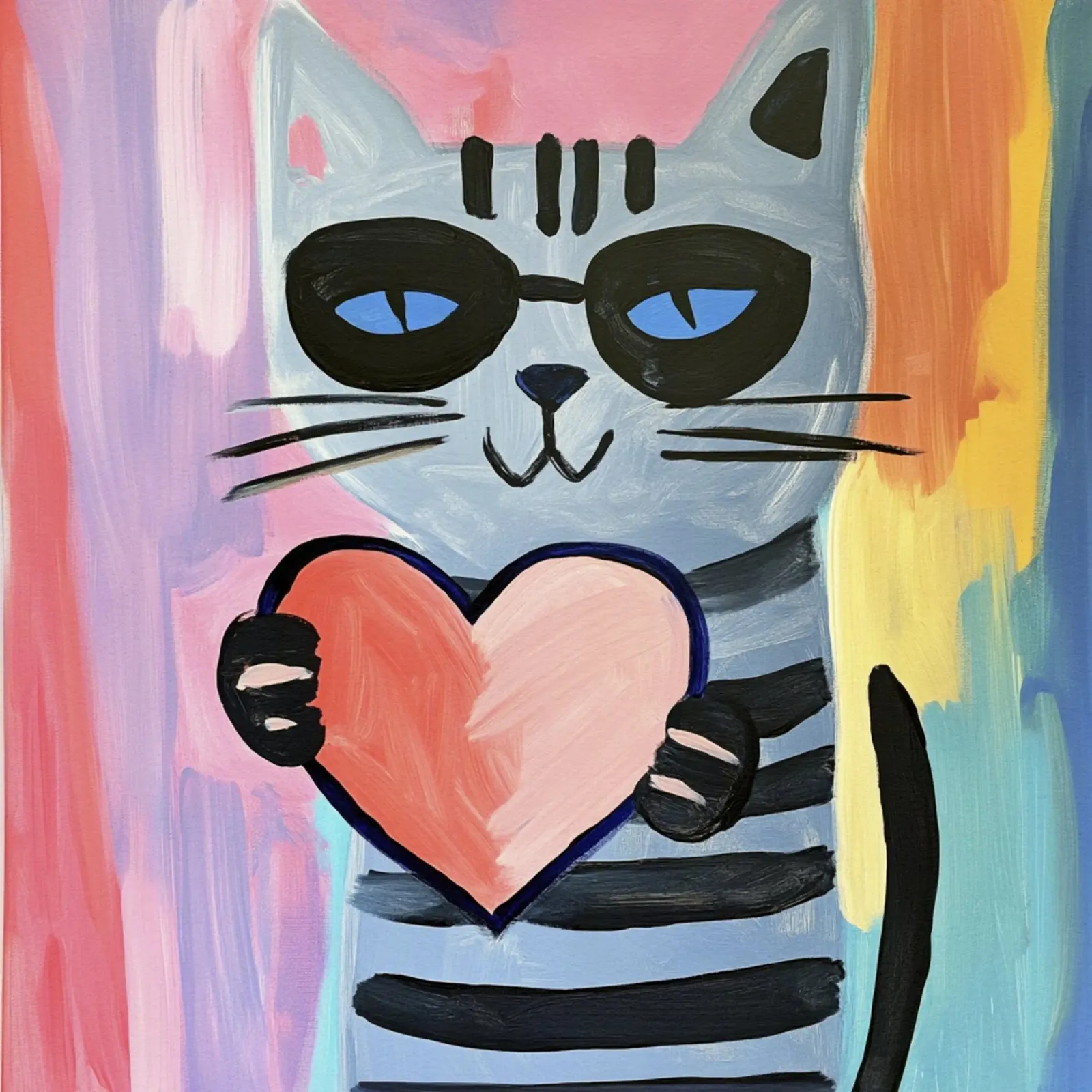 Grijze kat met een liefdevol hart canvas met Baklijst van Modern Muse