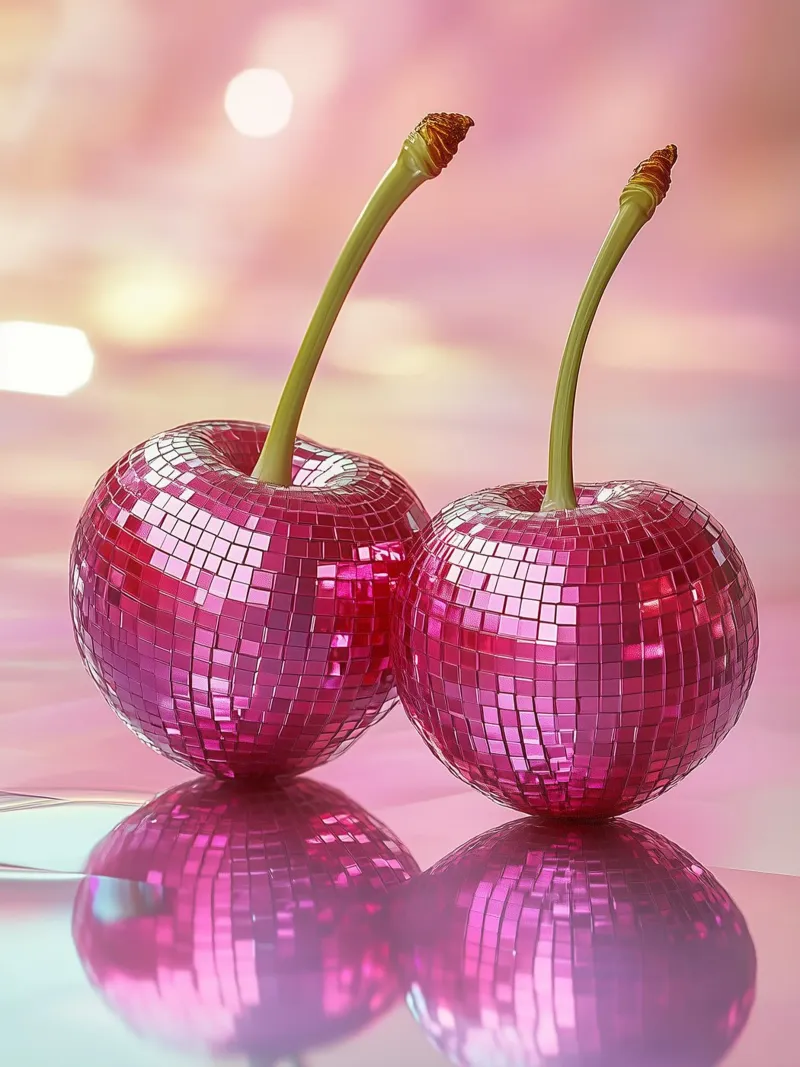 Disco-Kirschen Poster mit Holzrahmen von Spice & Style