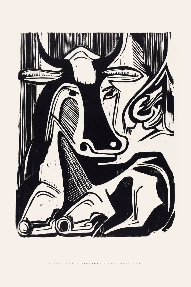 Ernst Ludwig Kirchner - La grande mucca poster con telaio in legno da Old Masters