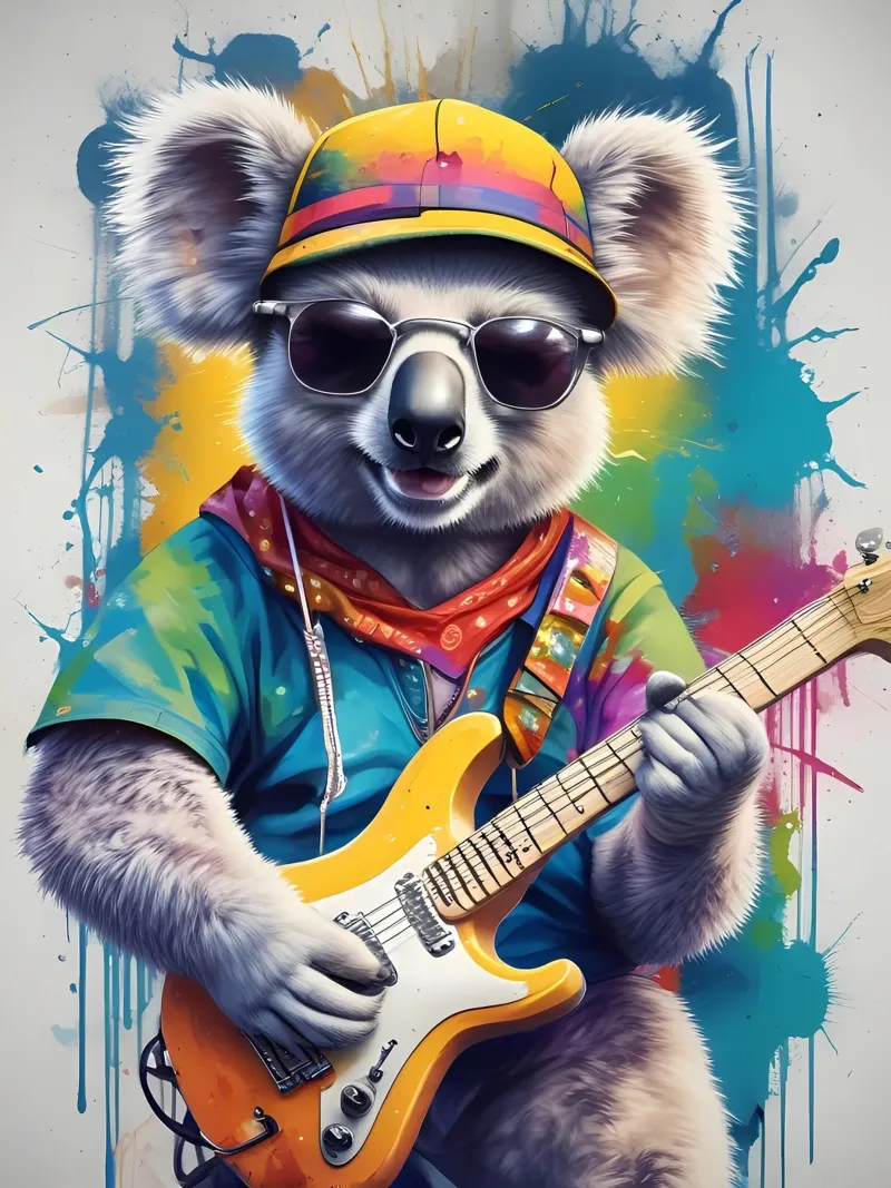 Piccolo koala che suona la chitarra poster con telaio in legno da MakArena