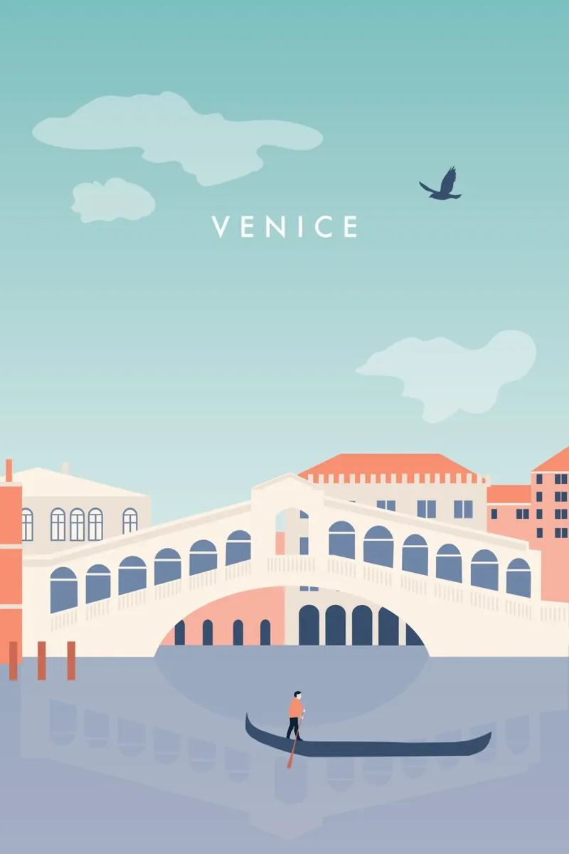 Venise poster avec cadre en bois de Katinka Reinke