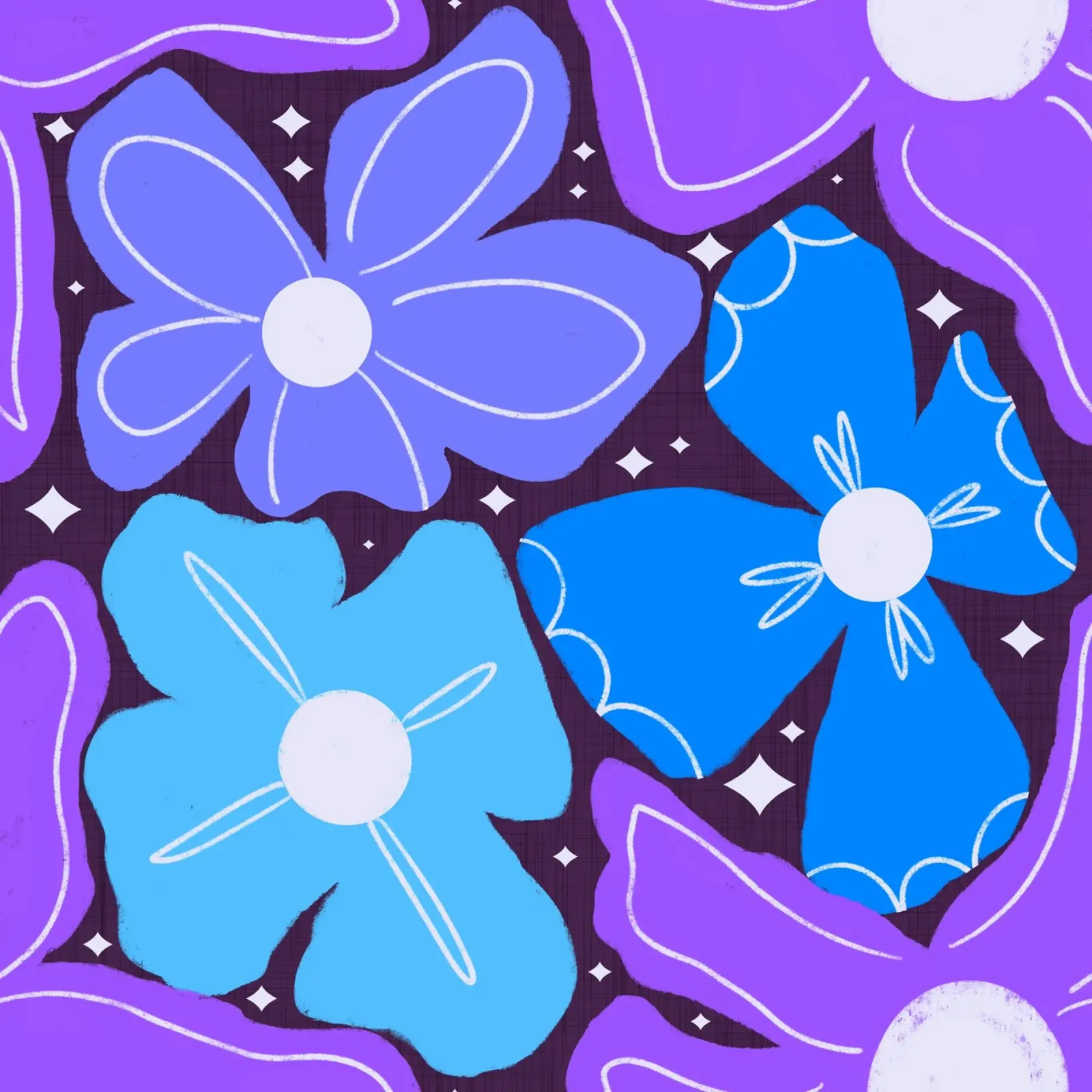 Groovy Petal Retro Garden Floral Blue - audace Mid Century Mod pellicola backlit da susanacosta