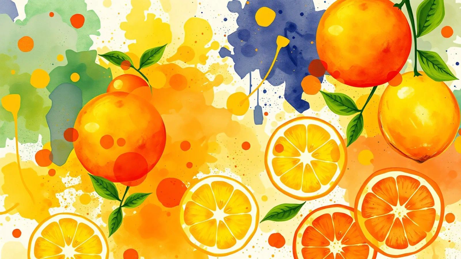 abstract design featuring oranges, lemons, and splashes canvas by DesignDoodle