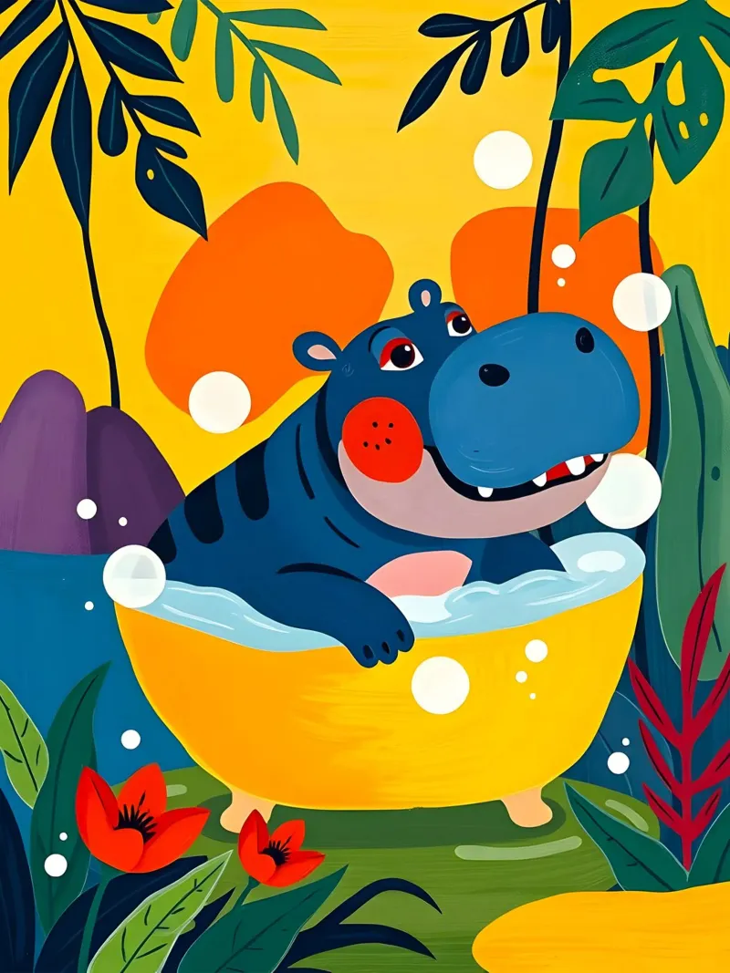 HIPPO IN BAD hahnemühle van ARTOMATIC