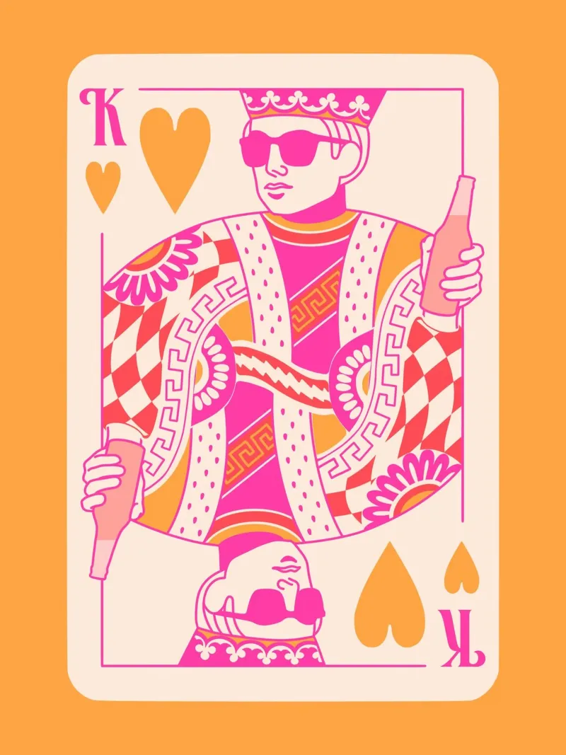 Re dei cocktail - Rosa e arancio poster con telaio in legno da Peaches Art Prints