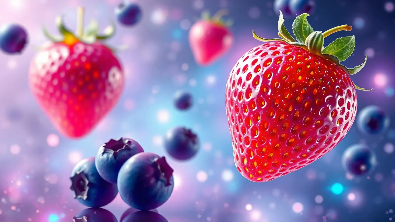 Vibrant strawberries and blueberries floating in space canvas by DesignDoodle