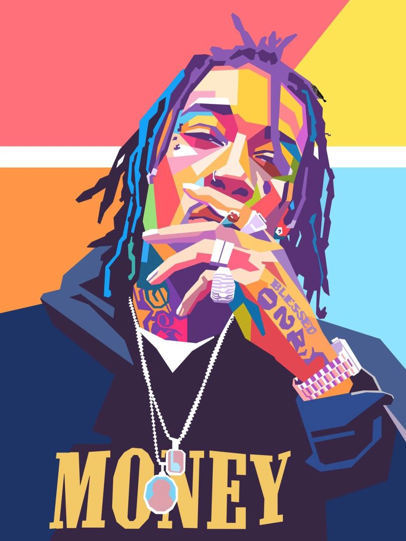 Wiz Khalifa colorful pop art portrait poster by Hantamrata